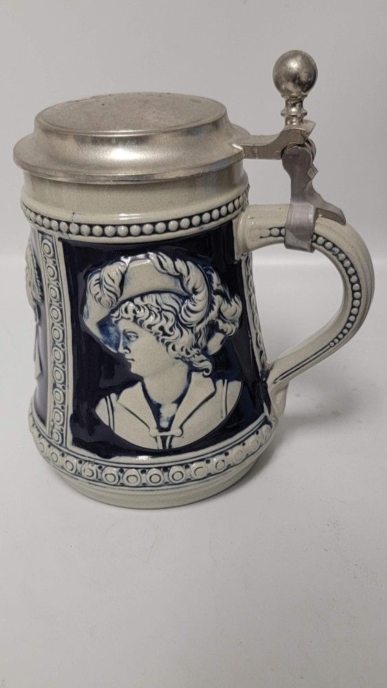 Vintage Gerzit Gerz West German Beer Stein Cobalt Blue With Pewter Lid