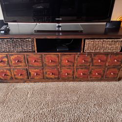 Pottery Barn “Andover” Media Console 65”W x 19.5”D x 27”H. Rustic Weathered Red