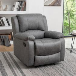 Manual Recliner Chair for Adults, Reclining Chair, Breathable Leather Single Sofa with Adjustable Backrest, Modern Push Back Wingback Lounge Armchair 