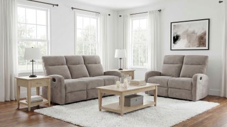 Sofa and  Loveseat Manual Recliners Sand Chenille fabric, New Especial price