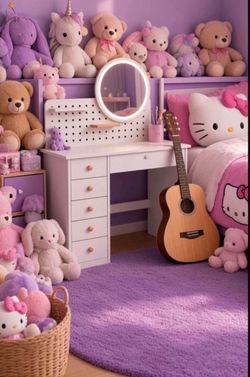 Vanity Desk with Mirror and Lights, Adjustable Color Lighting Bedroom Dresser