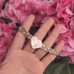 🎀Mothers day Special 2026🎀 925 Chino Bar Greek Design D.cut Heart Bracelet 