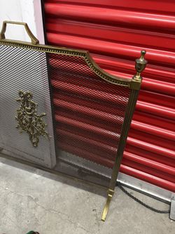 Louis XI Antique Vintage Old Retro Classical Solid Brass Fireplace Screen And Emblem
