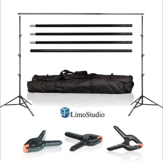 LimoStudio Photo Video Studio 10Ft Adjustable Muslin Background Backdrop Support System Stand with 3pcs Backdrop Support Spring Clamp, AGG1114V2