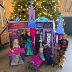 Disney Frozen Castle Bundle Olaf Plush Anna Elsa Kristof Hans + Family Dolls