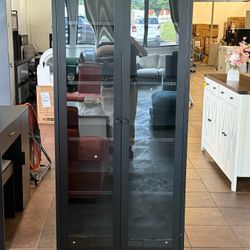 🔥67" Metal Glass Display Cabinet, Storage Cabinet for Collectibles, Curio, China, Books, Glass Doors Display Case with 4 Adjustable Shelves for Home 