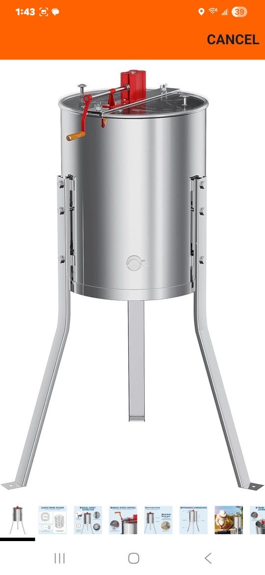 4 Frame Manual Honey Extractor, Food-Grade Stainless Steel Honey Spinner, Beekeeping Honeycomb Drum with Transparent Lid, Height-Adjustable Stand, Dur