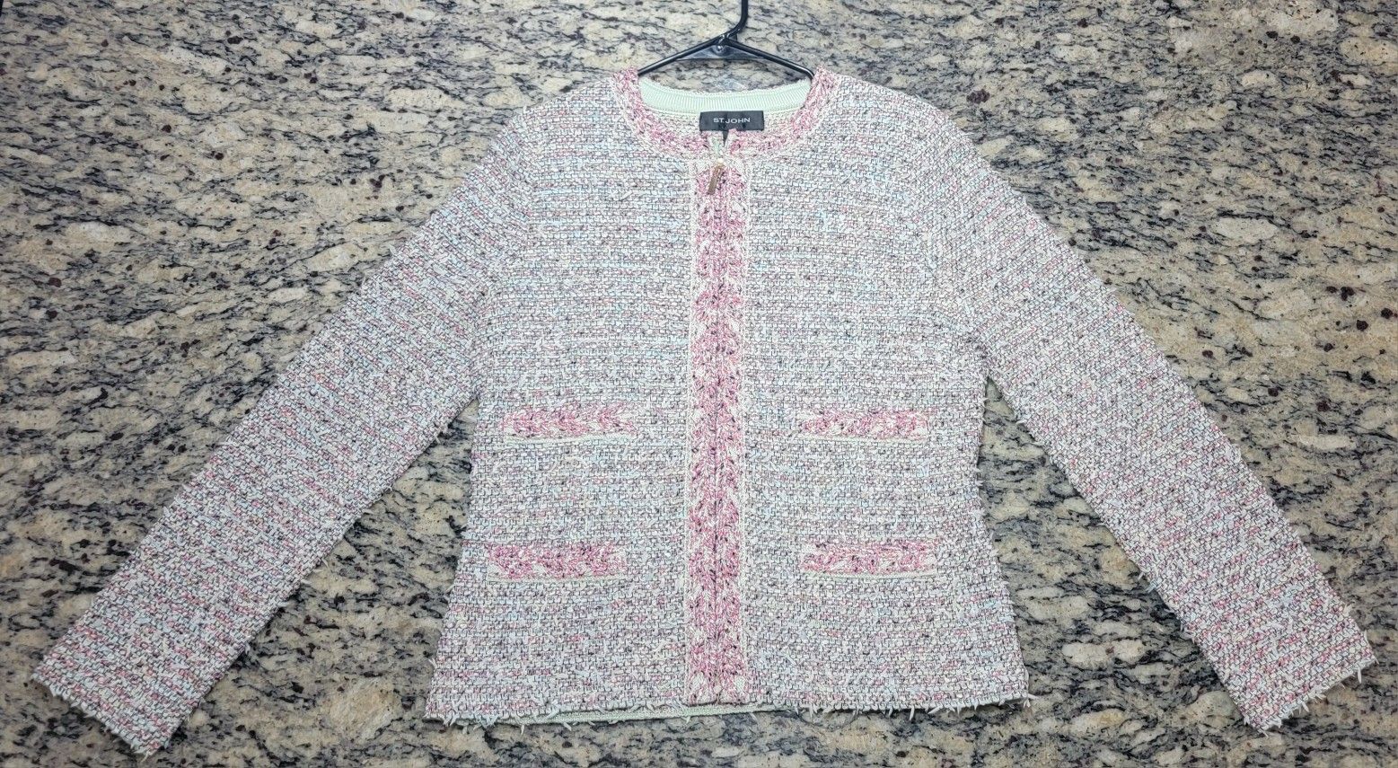 St John Multi-Color Womens Jacket White Blue Pink Gray Green  Zip front  Size 10