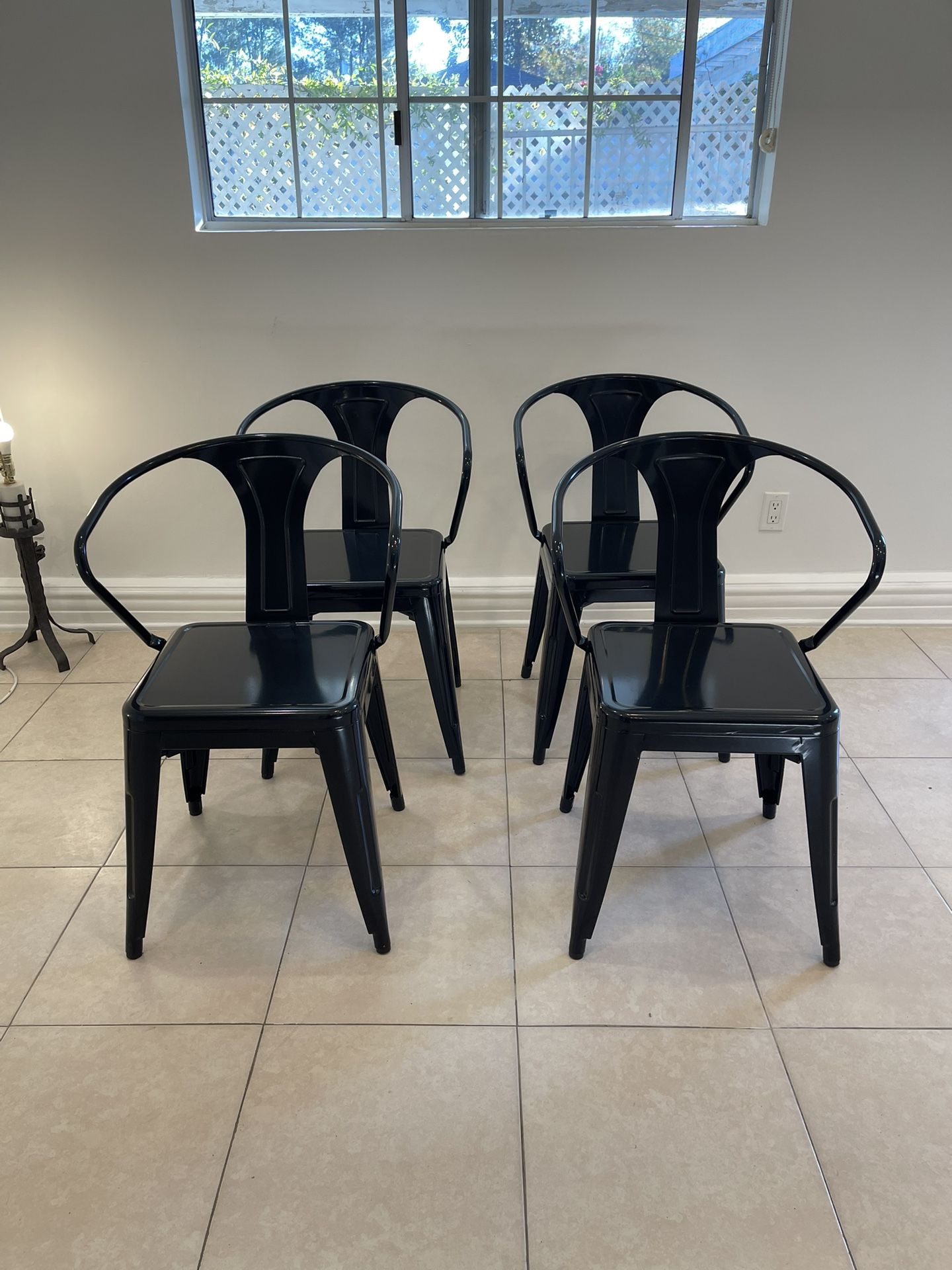 Four Beautiful Promenade Tabouret Metal Black Color Dining Chairs🌷