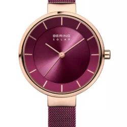 Bering Slim Solar Brushed Rose Gold-tone milanese Straps Women's Watch 14631-969