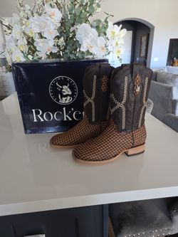 Rock'Em Renegade Woven Square Toe Cowboy Boots – Men’s Size 10.5 | Brown/Tan | Brand New in Box