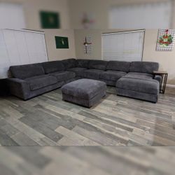 NEW 7pc Sectiona With Ottoman DARK GRAY Corduroy 127x164x66