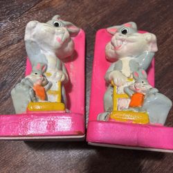 Vintage Warner Bros Bunny Rabbit Bookends – Hand-Painted, Made in Japan