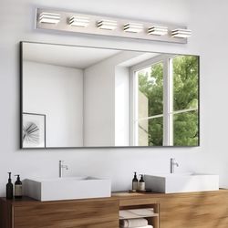 NIB LED Wall Brushed Nickel Vanity Lights for Bathroom Light Fixtures 36W Adjust 3 Colors Modern Bath Lighing Over Mirror LED Vanity Light (6-Light,41