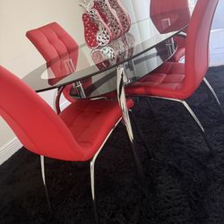 Table with red chairs