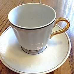  "Tea cup and saucer, Baranivka (Baranovsky) porcelain, produced in Ukraine during the Soviet (USSR) era. Snowdrop"" (Podsnezhnik) series, --