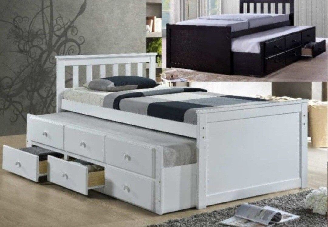 ✅️✅️Espresso & White  (Twin Captains Bed w/Trundle)✅️ (Mattress Not Included✅️