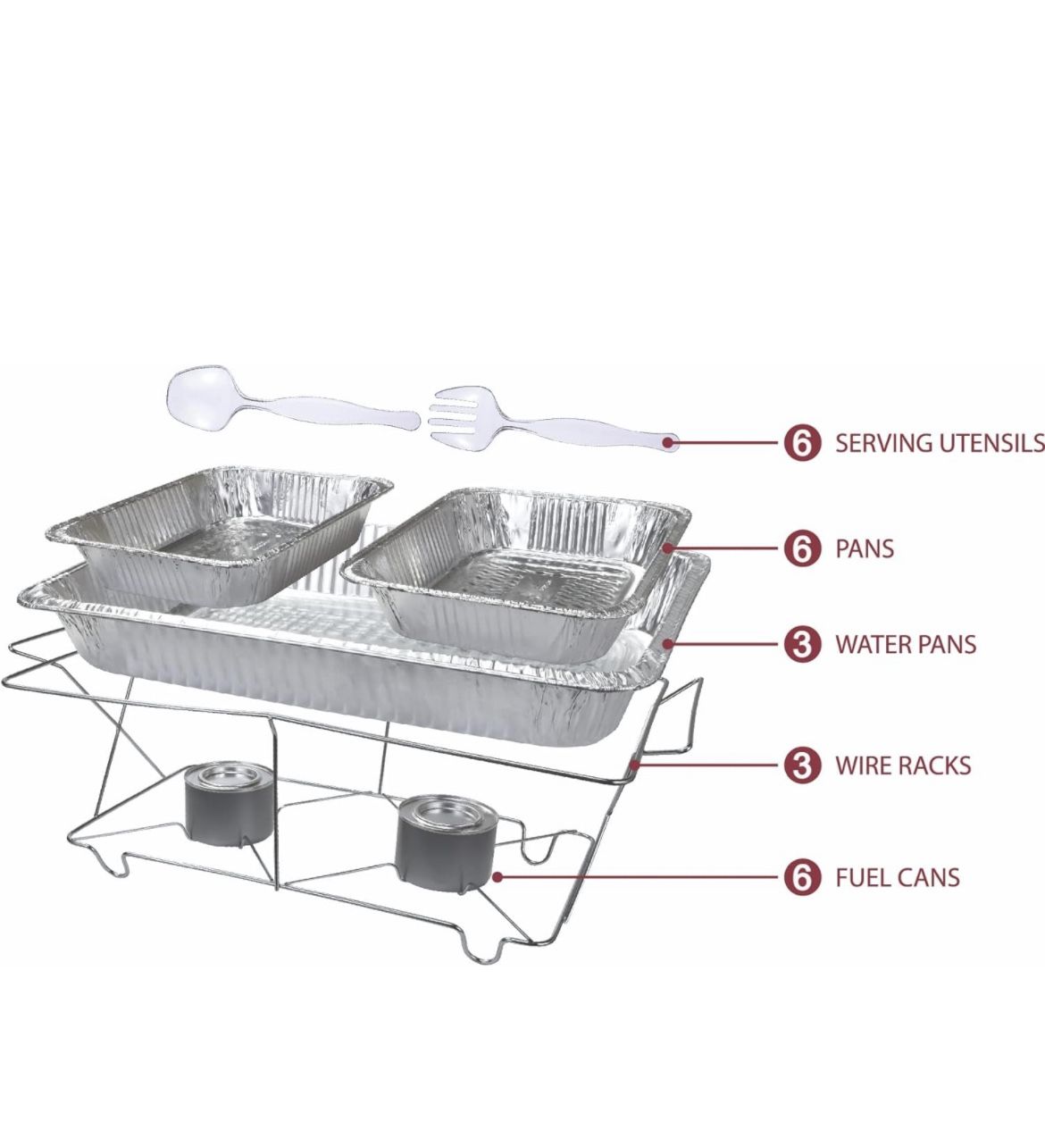 24 Piece Party Serving Kit Includes Chafing Dish Buffet Set and Serving