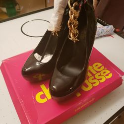 Size 8 Black Heels With Gold Ankle Chain
