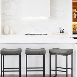 LUE BONA Counter Height Bar Stools, 24" Square Saddle Barstools Set of 3, Counter Stool, Dark Gray