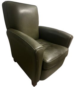 American Leather Club Chair - Built to Last - Moss/Olive Green and Walnut