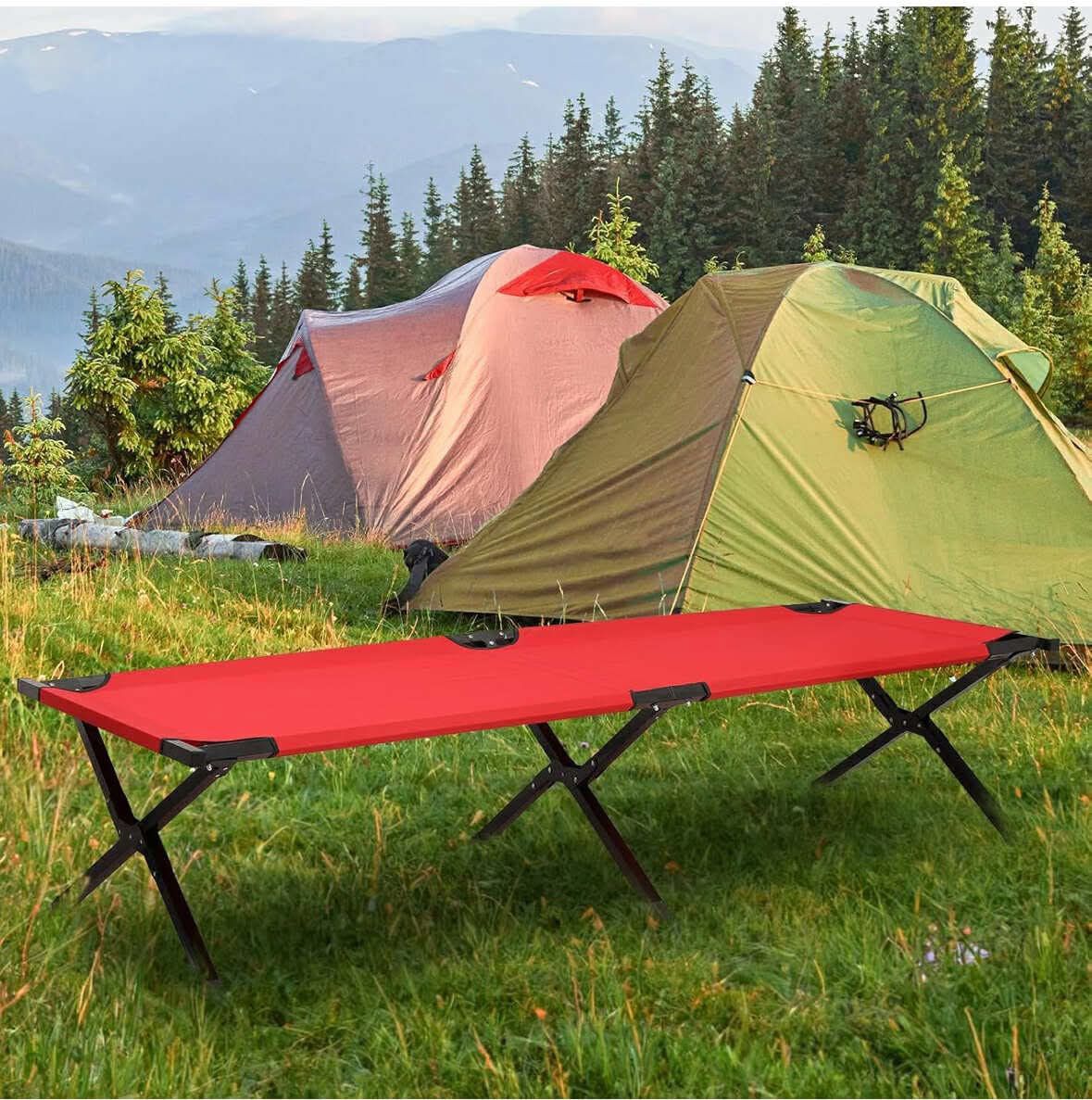 Folding Camping Cot Portable Fold up Cots with Carry Bag for Sleeping Lounging Office/Home Nap Outdoor Travel, 330 lbs (Max Load), Red