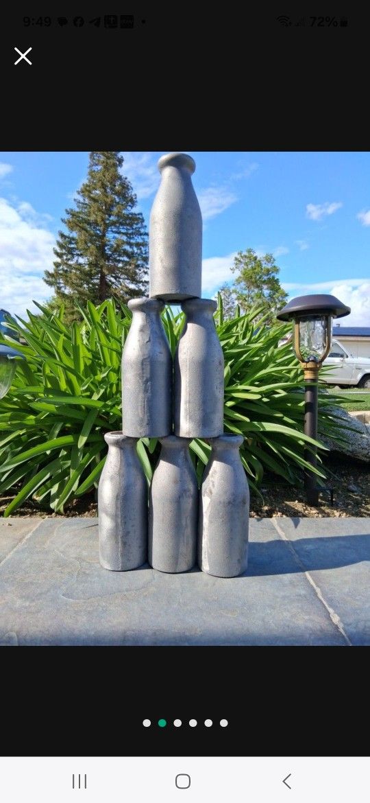 Vintage Original Aluminum Carnival Knock Down Knockdown Game Milk Bottle Toss ..(6) Bottles ....asking $150.00