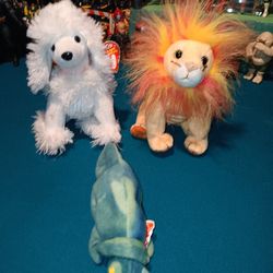 TY Beanie Babies "Iggy The Iguana 1993"-"Bushy The Lion 2000"-"L' Amore The Poodle 2002"