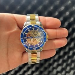 ONL-RLX-SUB- AUT-96-04 Movement Automatic Silver Gold Blue  Skeleton  Glass Back  Waterproof  Luminous  Premium  Stainless Steel     Free Local Delive