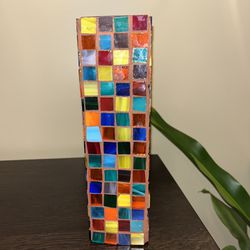 Vintage Glass Multicolor Mosaic Tall Vase Candle Holder