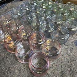 Iridescent Votives/Small Vases In Pink, Blue, Green (30 Total)