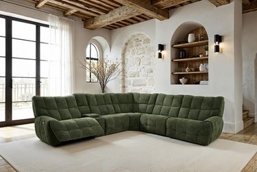 Brand New Jade Green  Chenille Power Reclining Sectional Sofa