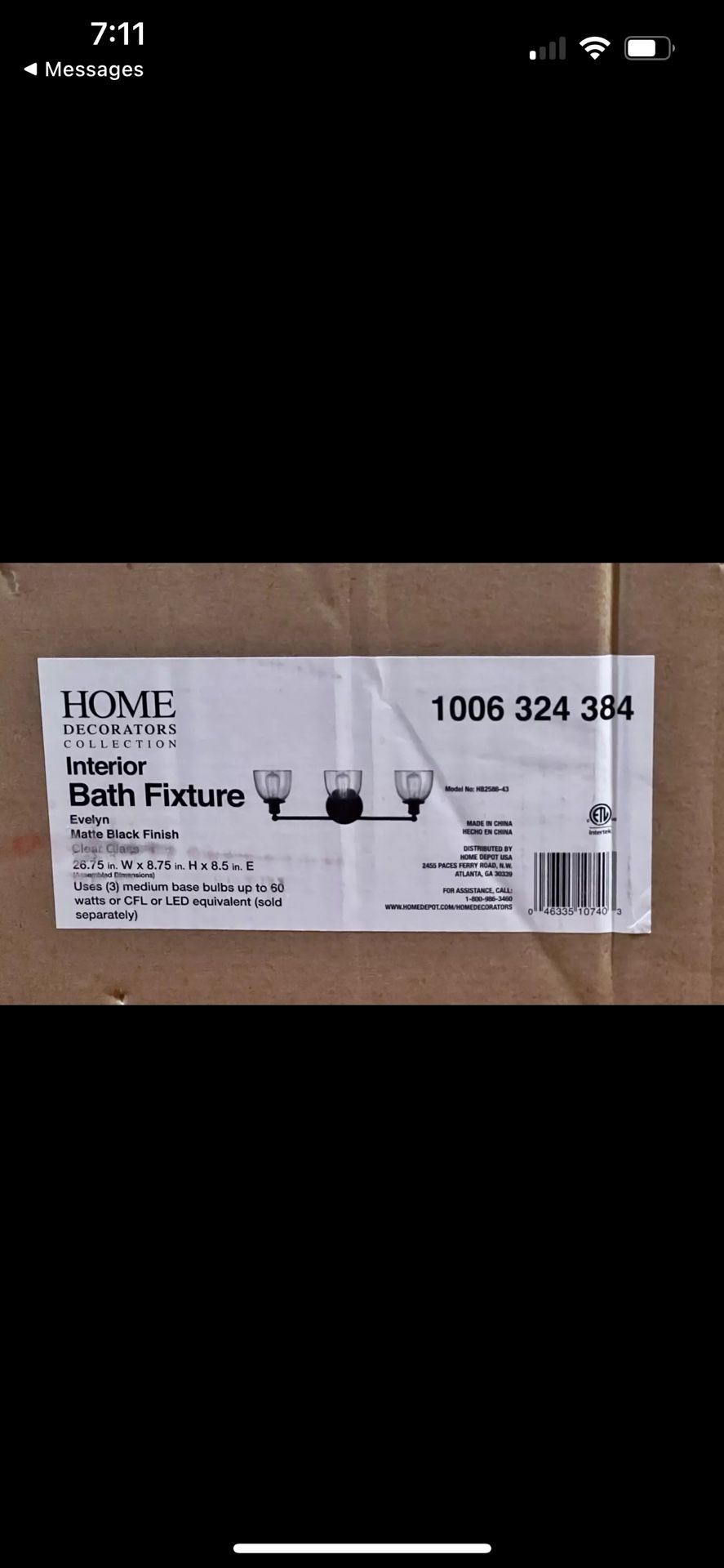 Home Decorators Collection Evelyn 26.75 in. 3-Light Matte Black Vanity Light