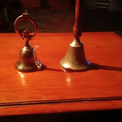 Antique Brass School Bells Set Of 2