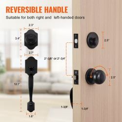 486^Front Door Handle and Deadbolt Set, Matte Black Front Door Lock Set with Interior Knob, Adjustable Hole Spacing Single Cylinder Handleset, for Rig