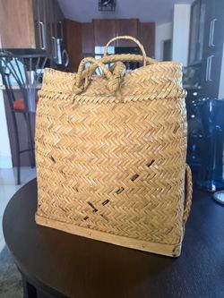 Tall Woven Straw Basket with Handle ✨