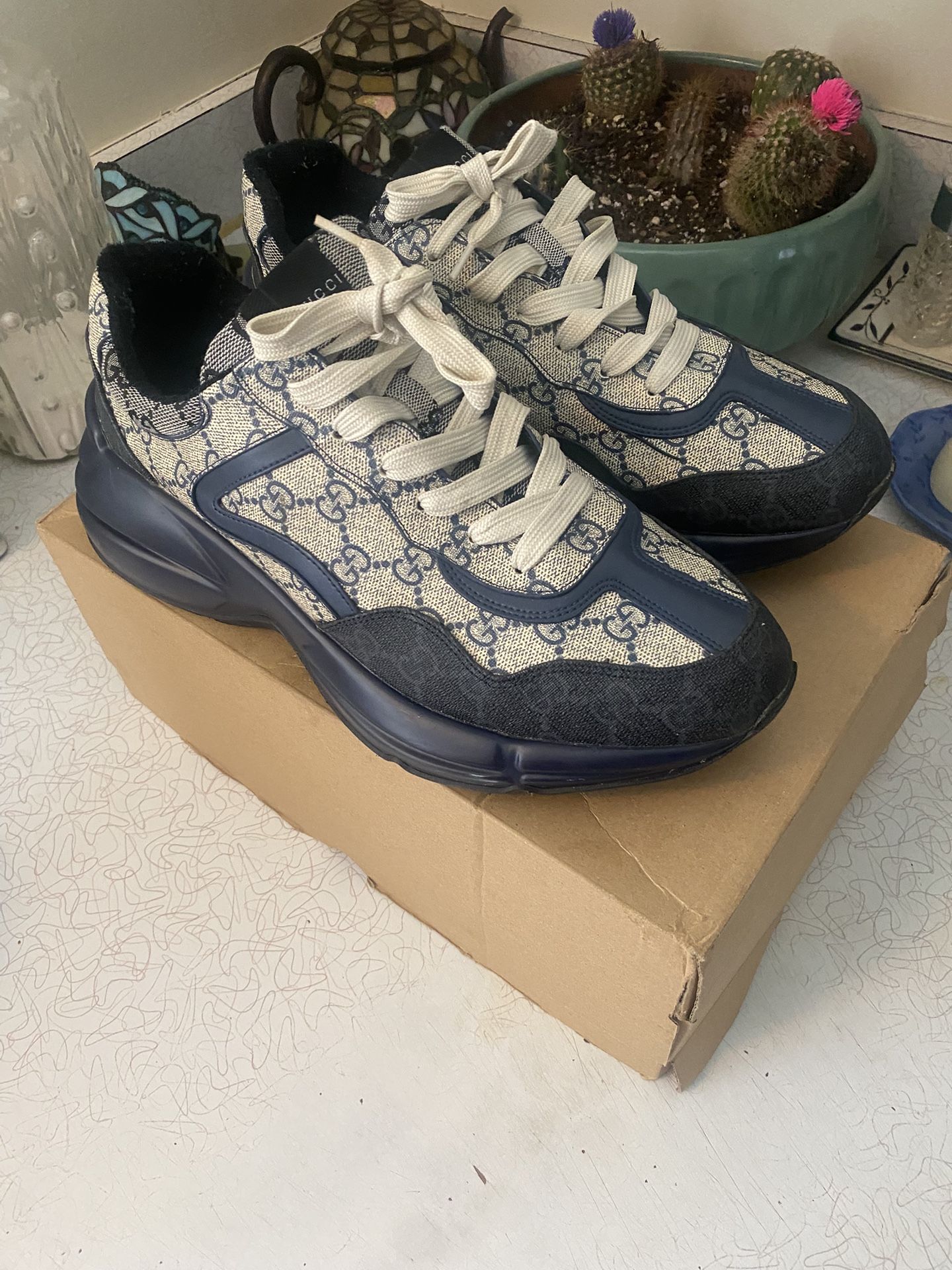 Gucci GG Rhyton Beige Blue Monogram Size 12