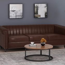 LARGE 80” LEATHER SOFA BROWN BRAND NEW