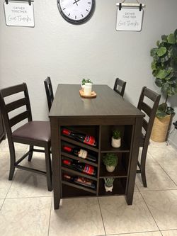 Dining Table Set with 4 Chairs and a Wooden sideboard kitchen cabinet