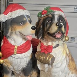 Home Depot Blow Mold LED 2.5’ holiday Christmas St. Bernard and bernese plastic dog light up