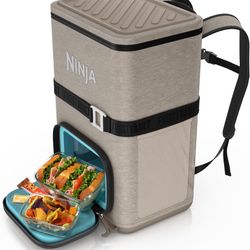 Ninja | Backpack Cooler | FrostVault Go 36 Can Soft Cooler | Leakproof Zipper with Built in Can Opener, 2 Ice Packs & Dry Storage Drawer | for Hiking,