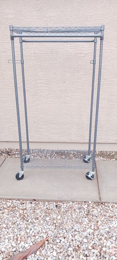 Heavy Duty Clothes Rack With Shelf On Top And On Bottom 