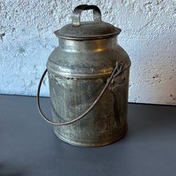 Vintage Metal Milk Can with Lid and Handle