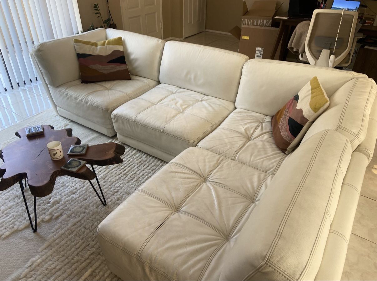Ivory White Italian Leather Modular Sectional Sofa from Chateau D ‘Ax