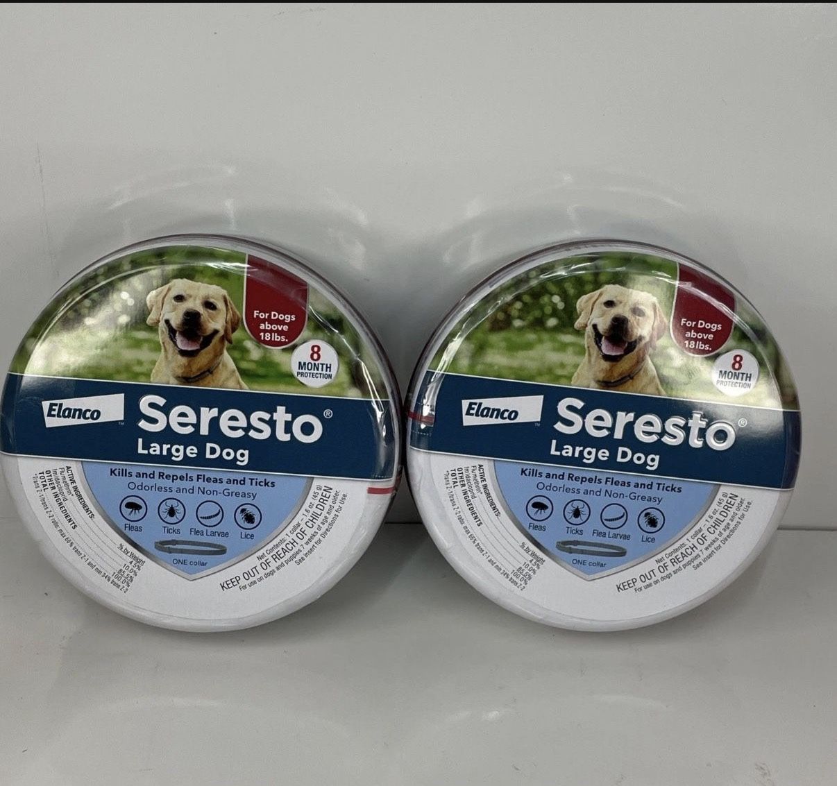 2 Seresto Flea & Tick Collar LARGE DOGS- 8 Month Protection- NEW SEALED!