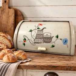 Vintage 1950s Lincoln BeautyWare Metal Roll Top Bread Box Floral MCM Kitchen