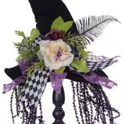 Halloween Decor Velvet Floral Witch Hat