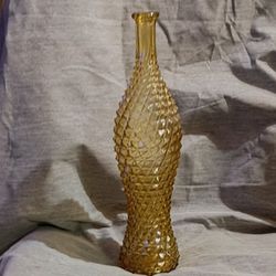 Vintage Amber Empoli Pineapple Diamond Point Glass Genie Bottle