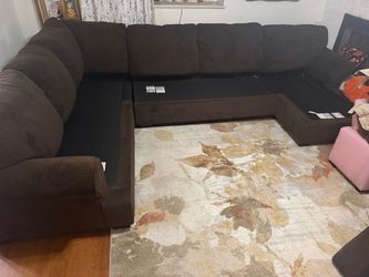 Brown Corduroy U-Shaped Sectional Sofa