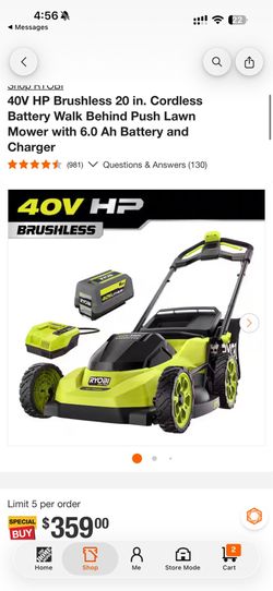 RYOBI 40V HP Brushless 20 in. Cordless Battery Walk Behind Push Lawn Mower with 6.0 Ah Battery and Charger